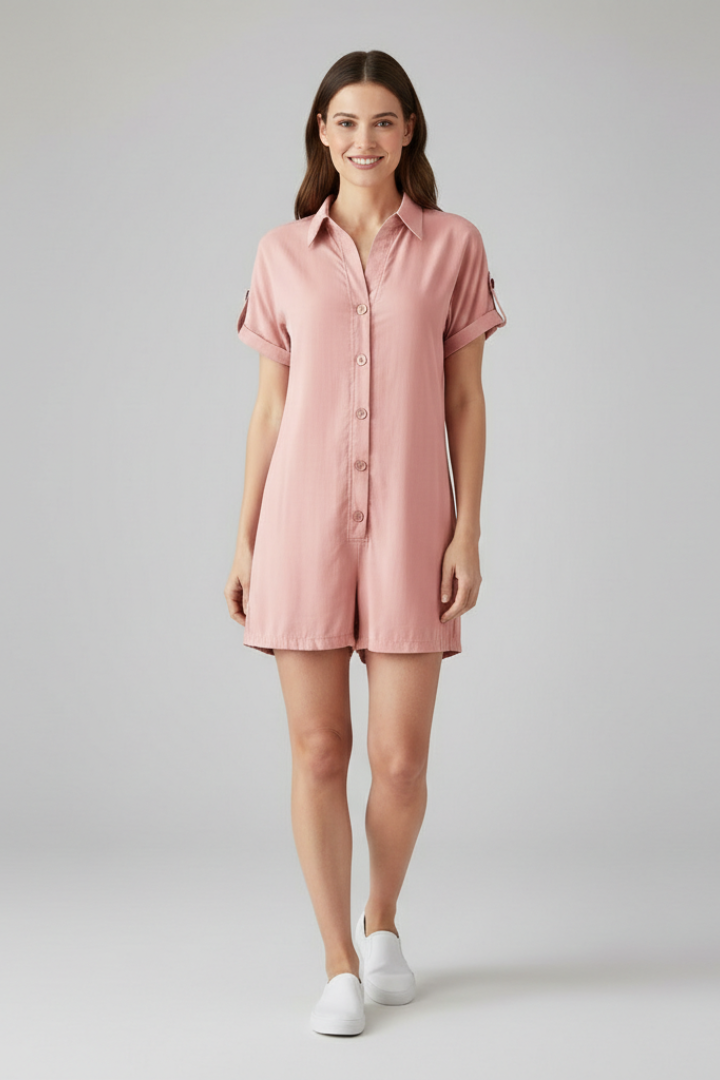 Women’s Jumpsuit with Collar and Button Placket