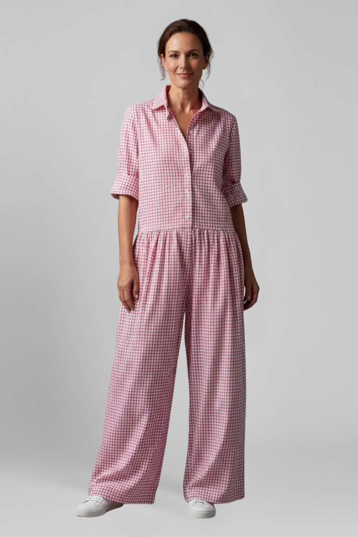 Women’s Jumpsuit with Collared Neckline and Button Closure