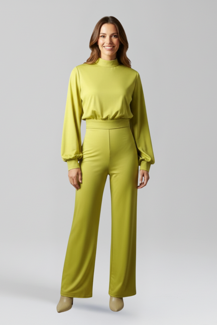 Women’s Jumpsuit with Half Collar and Long Sleeves