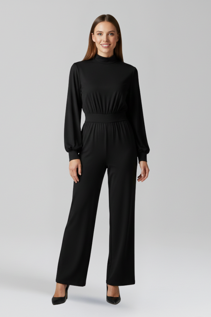 Women’s Jumpsuit with Half Collar and Long Sleeves