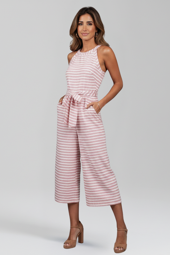 Women’s Jumpsuit with Halter Neckline and Waist Belt