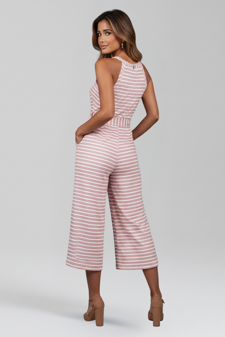 Women’s Jumpsuit with Halter Neckline and Waist Belt