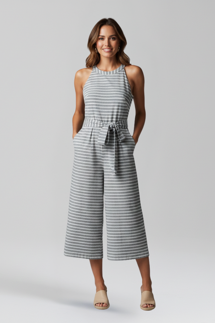 Women’s Jumpsuit with Halter Neckline and Waist Belt