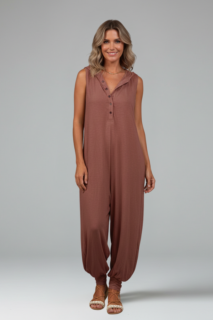 Women’s Jumpsuit with Hood and Button Closure