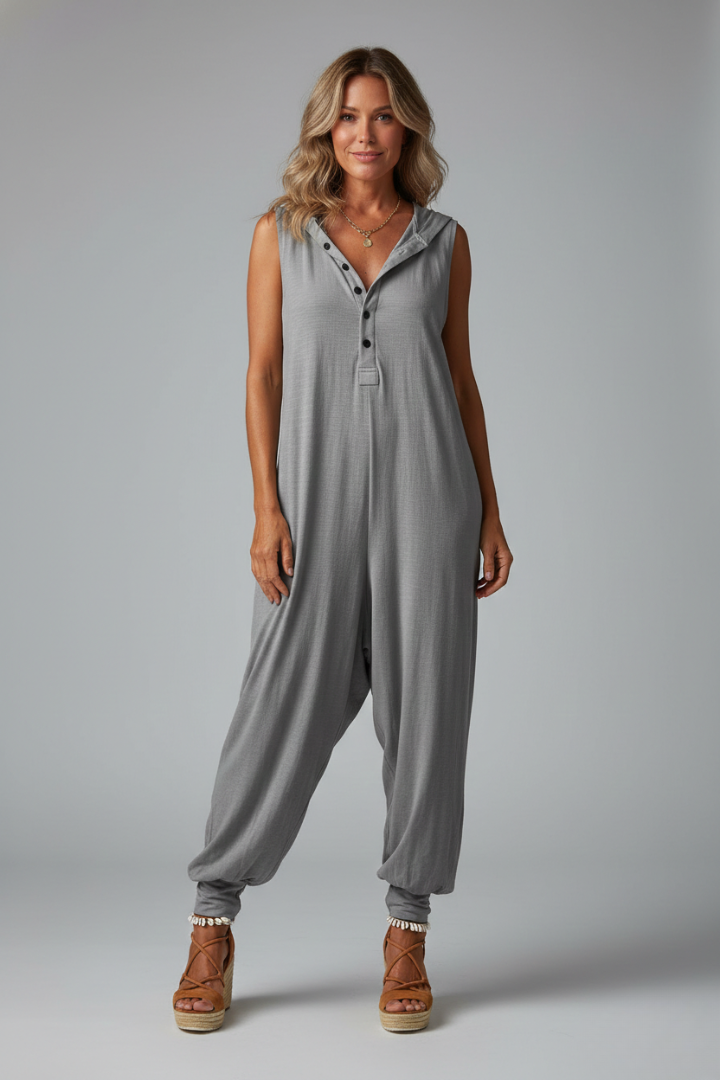 Women’s Jumpsuit with Hood and Button Closure