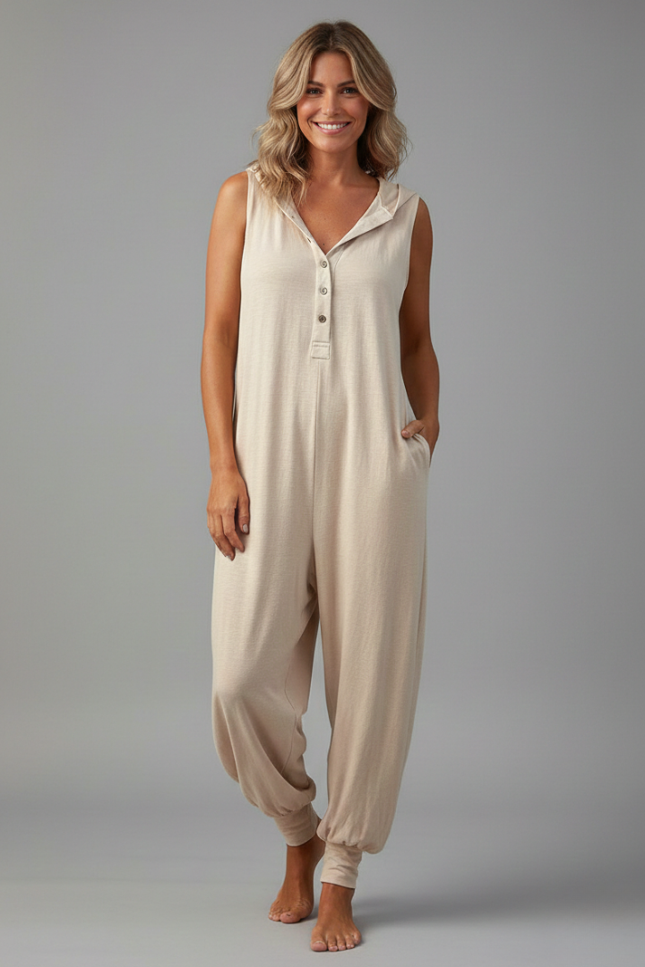 Women’s Jumpsuit with Hood and Button Closure