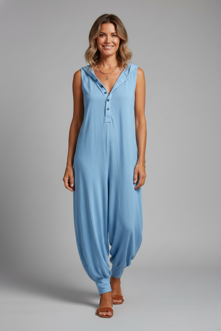 Women’s Jumpsuit with Hood and Button Closure