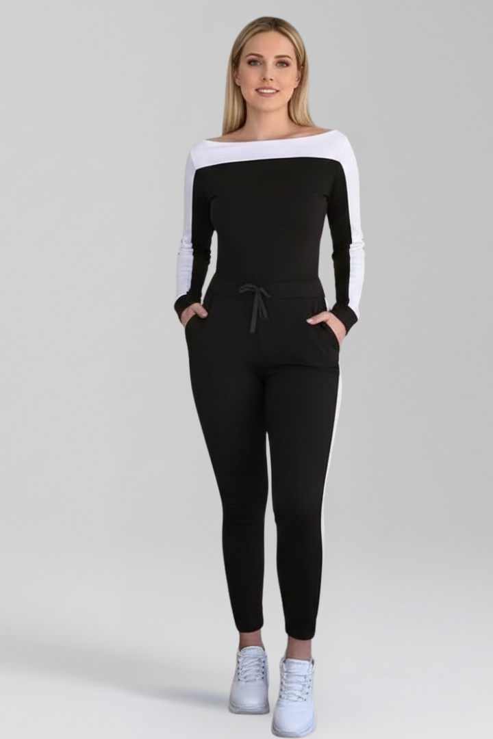 Women’s Jumpsuit with Hooded Neckline and Side Stripes