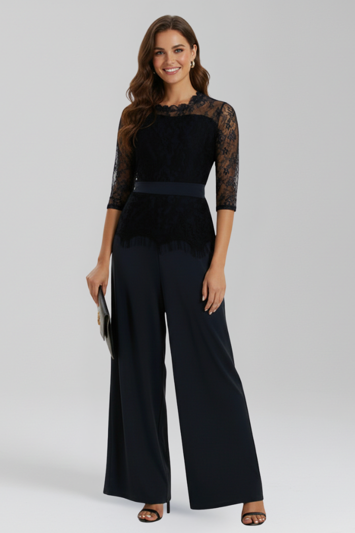 Women’s Jumpsuit with Lace Sleeves and Wide Legs