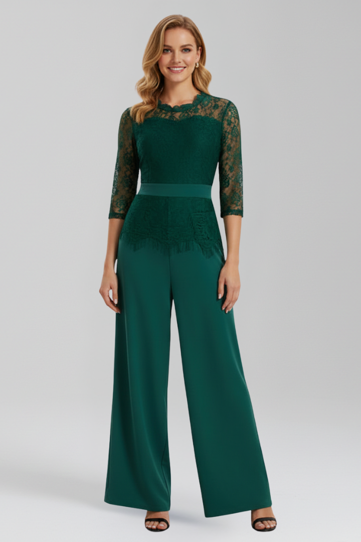 Women’s Jumpsuit with Lace Sleeves and Wide Legs