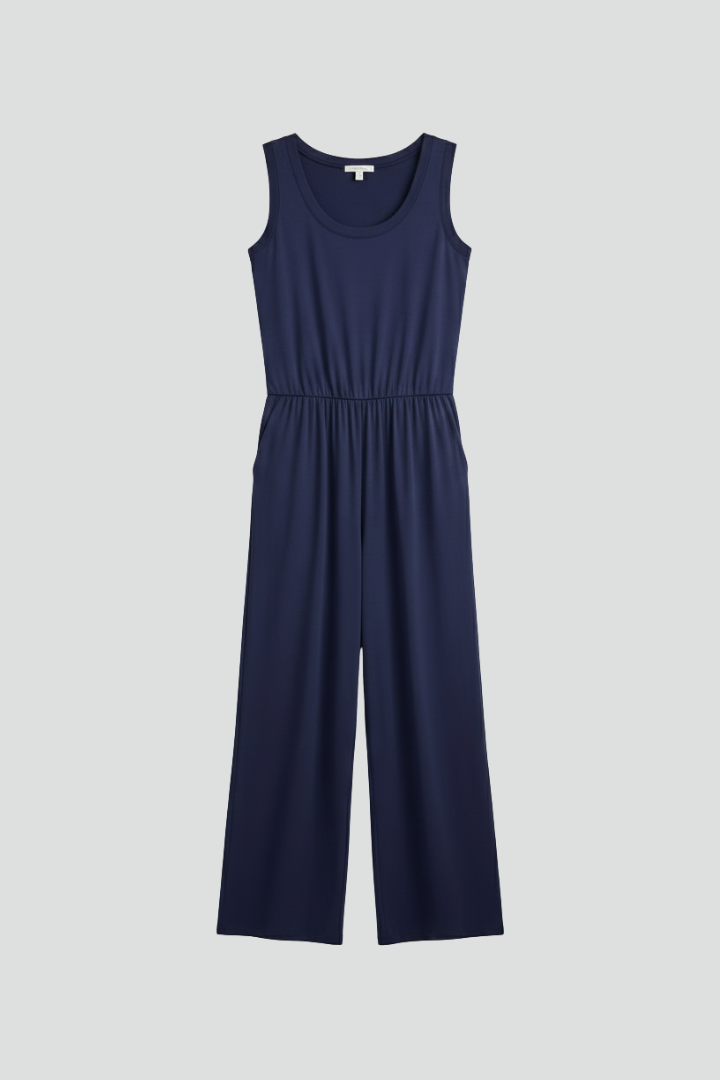 Women’s Jumpsuit with Round Neckline and Elastic Waist