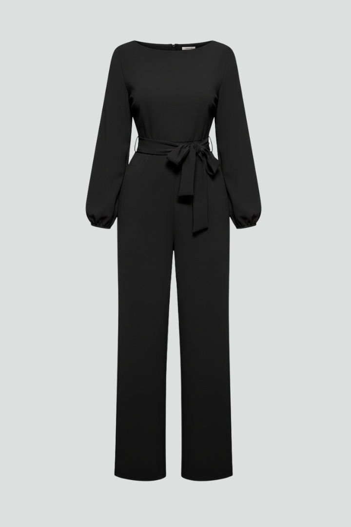 Women’s Jumpsuit with Round Neckline and Waist Tie