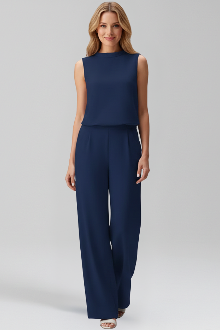 Women’s Jumpsuit with Round Neckline and Wide Legs