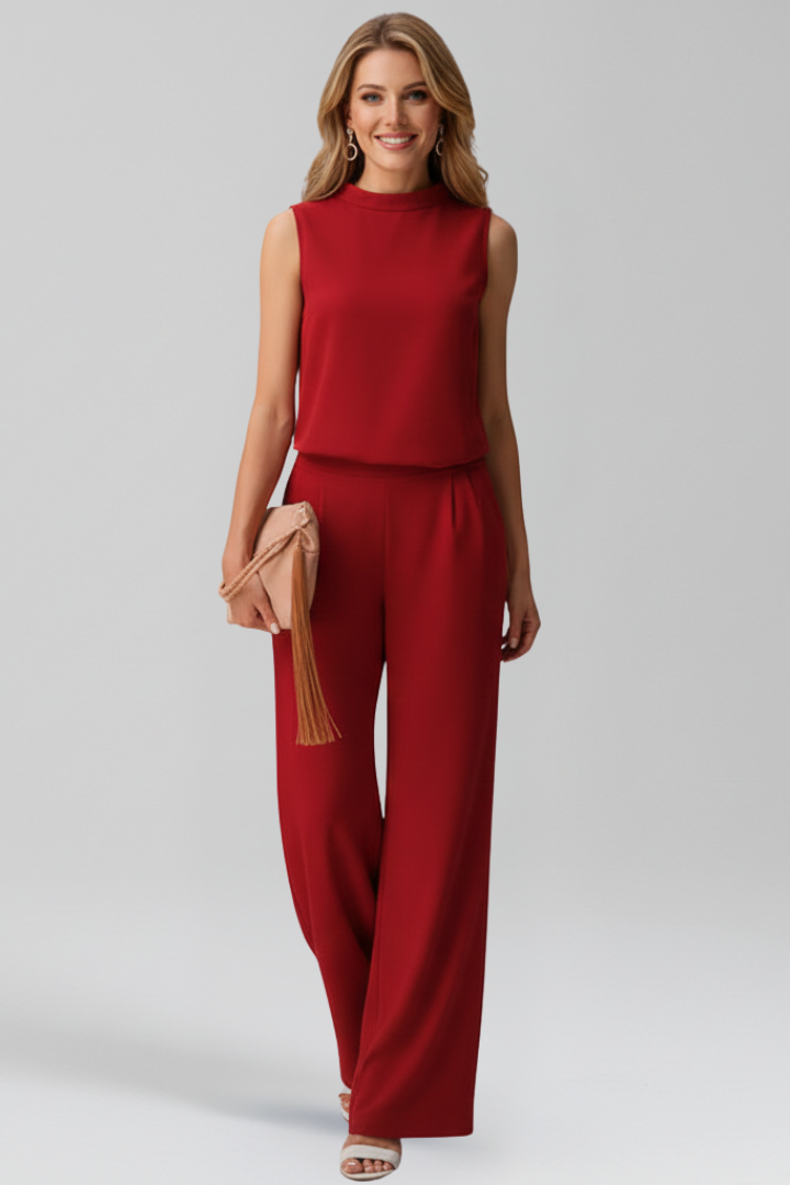 Women’s Jumpsuit with Round Neckline and Wide Legs