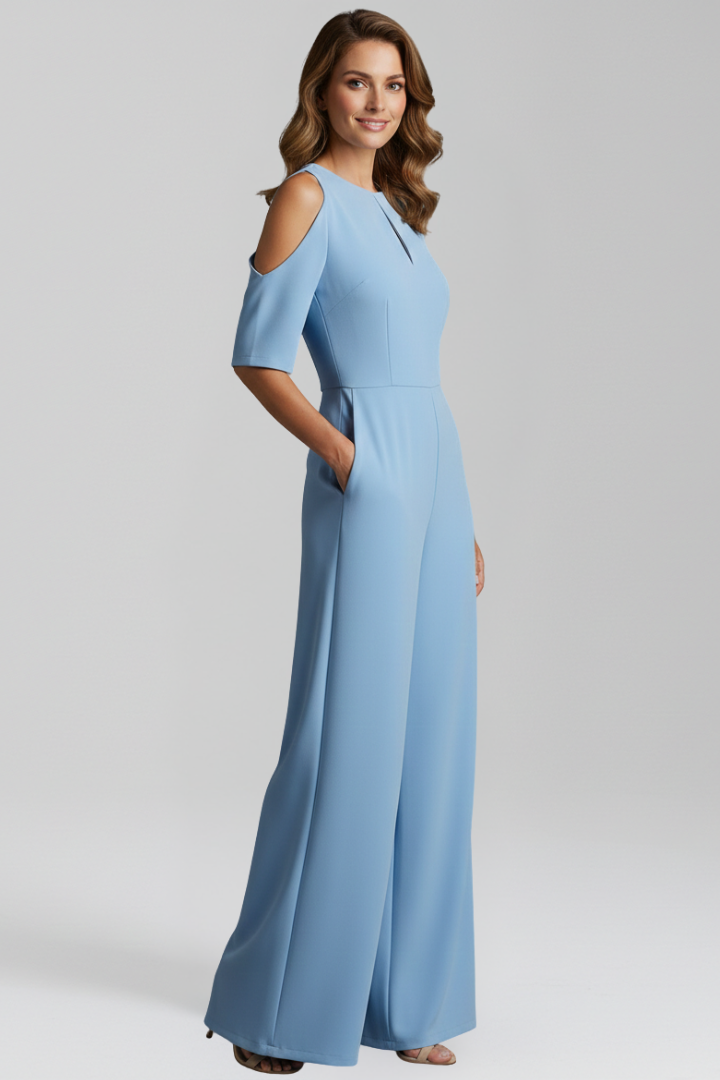 Women’s Jumpsuit with Round Neckline and Wide Legs