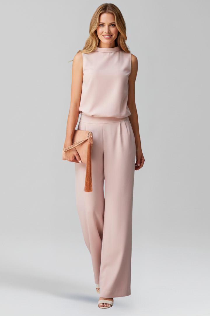 Women’s Jumpsuit with Round Neckline and Wide Legs
