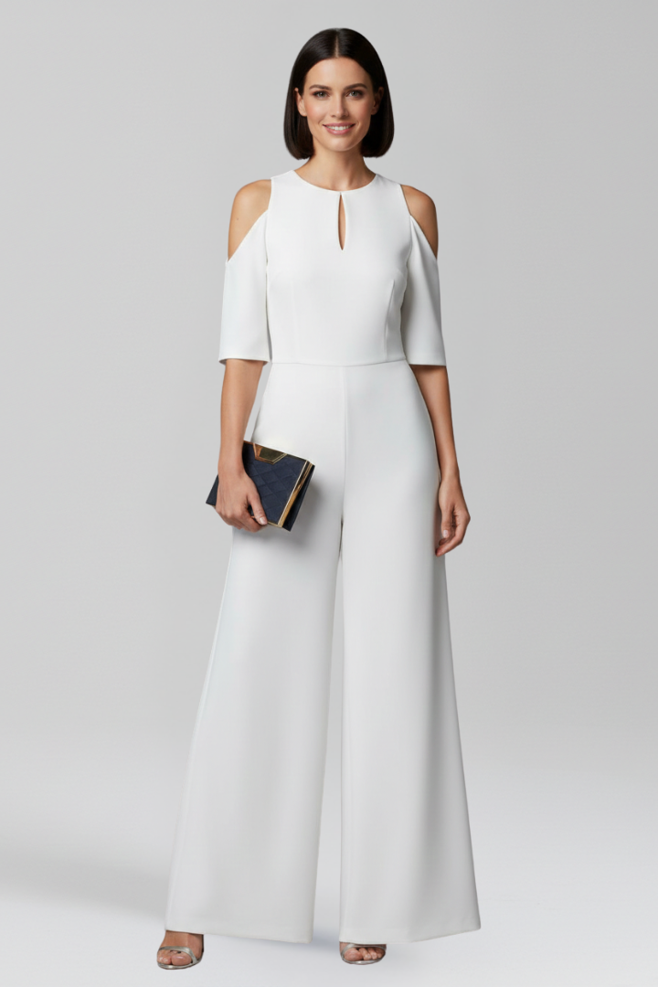 Women’s Jumpsuit with Round Neckline and Wide Legs