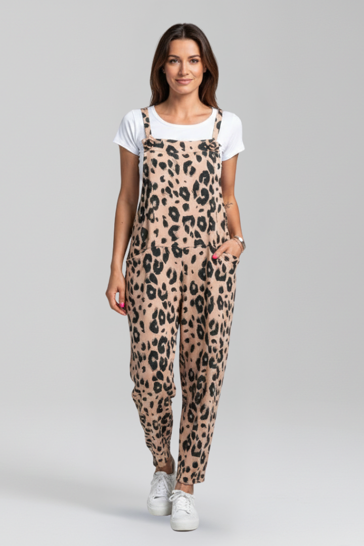 Women’s Jumpsuit with Scoop Neckline and Printed Surface