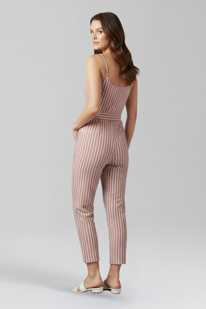 Women’s Jumpsuit with Shoulder Straps and Tied Waist