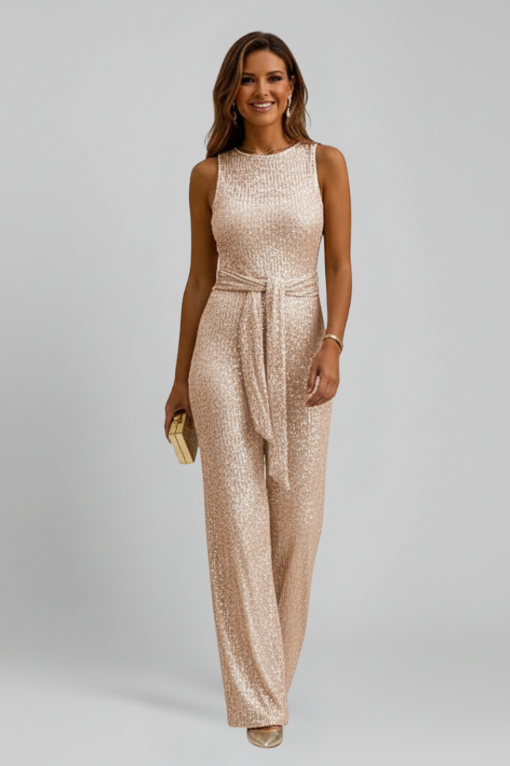 Women’s Jumpsuit with Sleeveless Top and Waist Tie