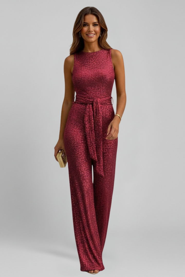 Women’s Jumpsuit with Sleeveless Top and Waist Tie