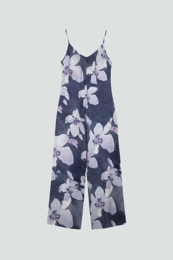 Women’s Jumpsuit with Spaghetti Straps and Printed Surface