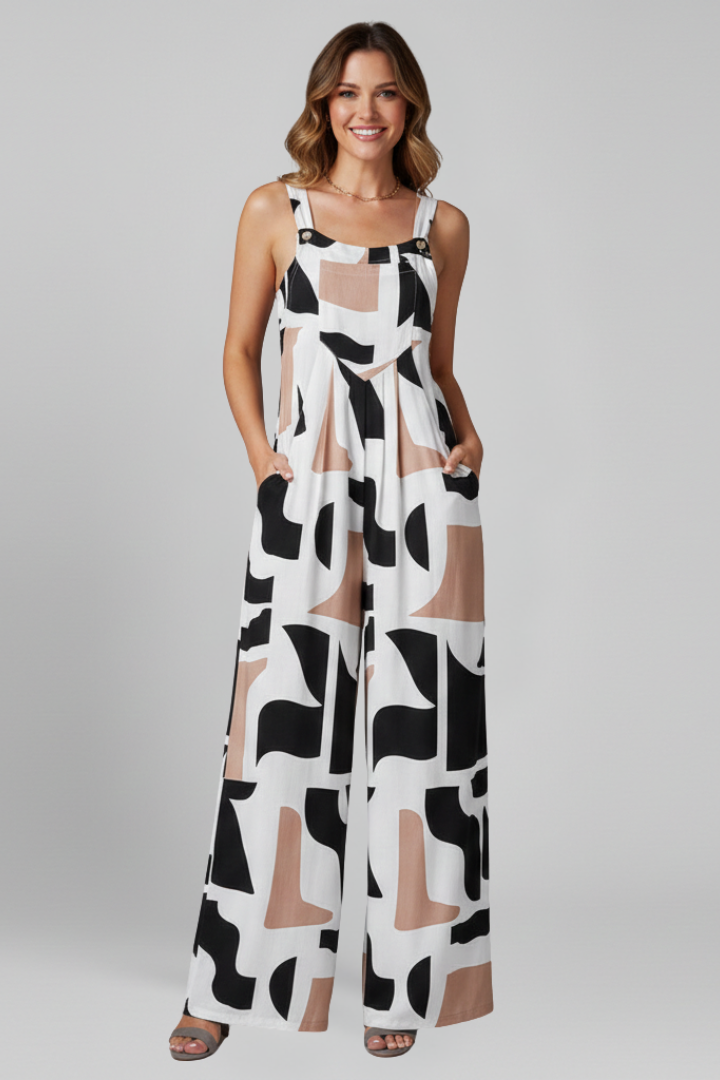 Women’s Jumpsuit with Spaghetti Straps and Printed Surface
