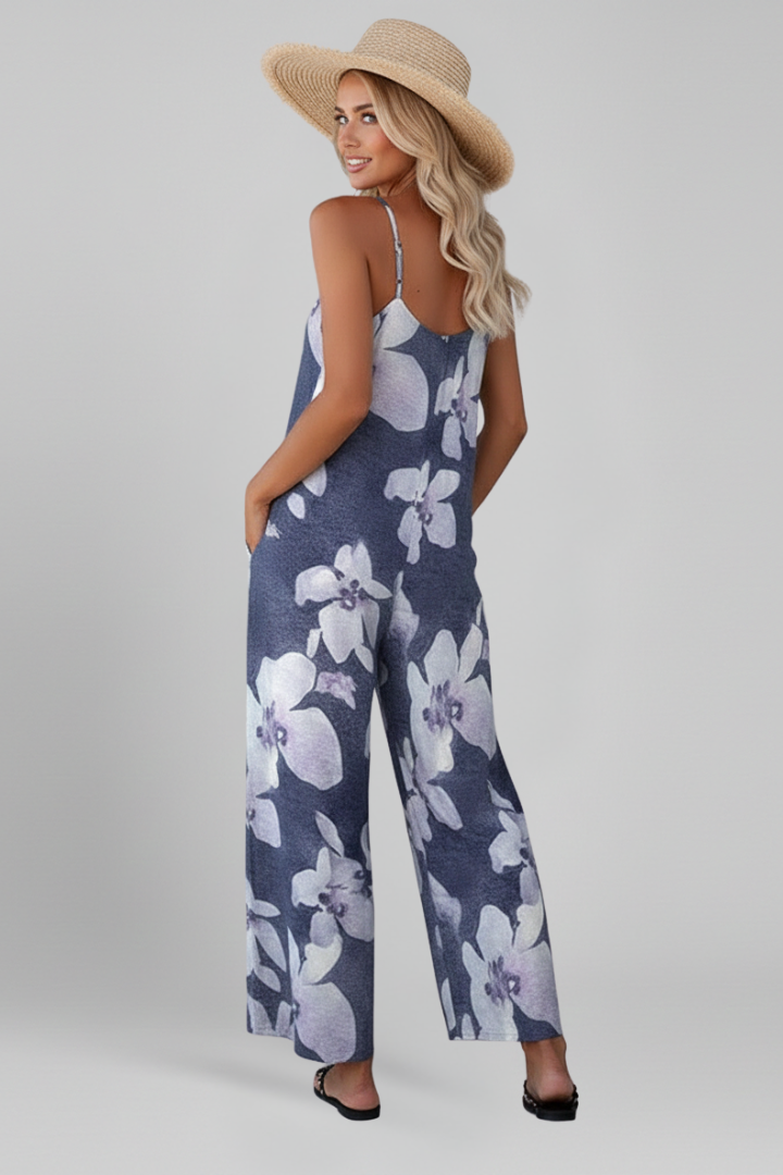 Women’s Jumpsuit with Spaghetti Straps and Printed Surface
