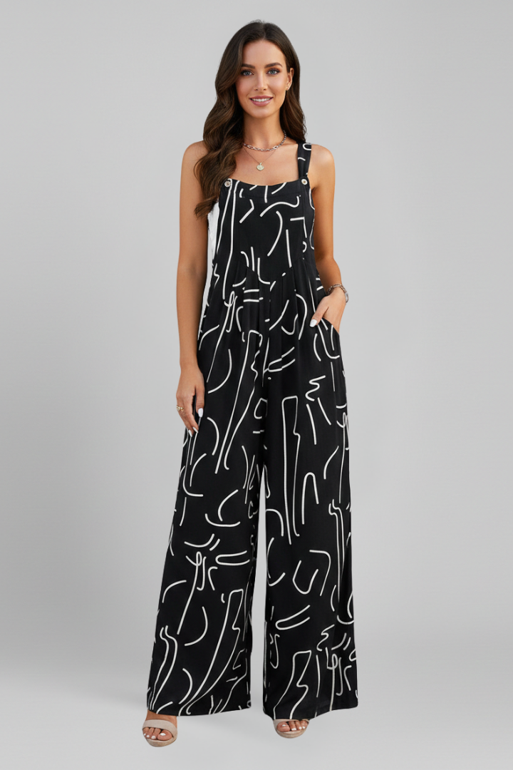 Women’s Jumpsuit with Spaghetti Straps and Printed Surface
