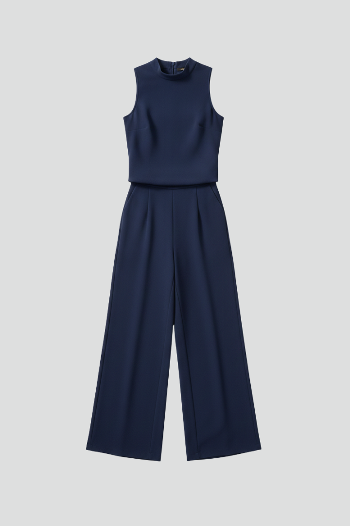 Women’s Jumpsuit with Stand Collar and Wide Legs