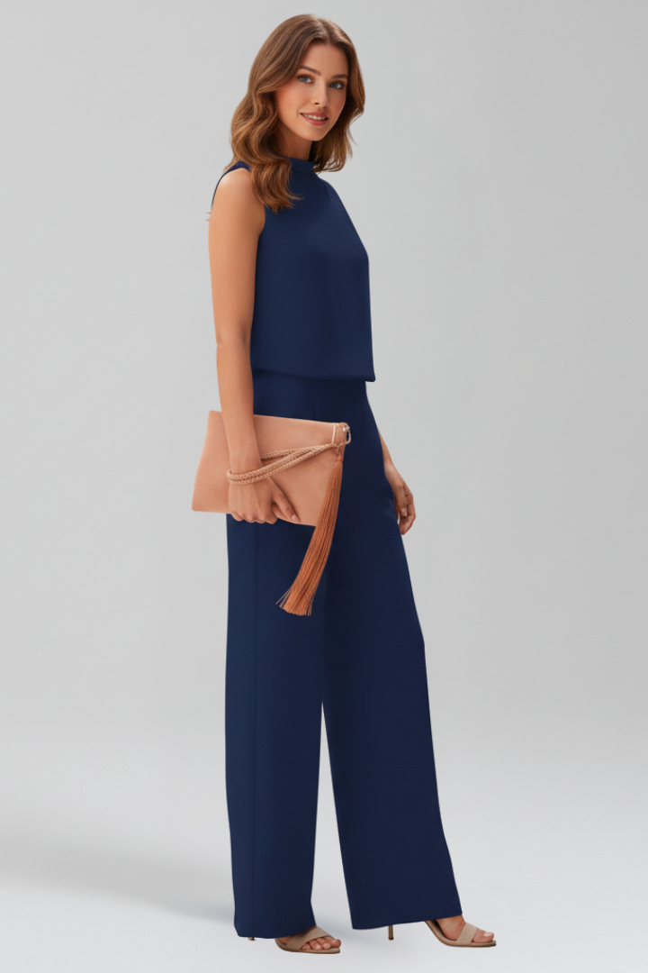 Women’s Jumpsuit with Stand Collar and Wide Legs