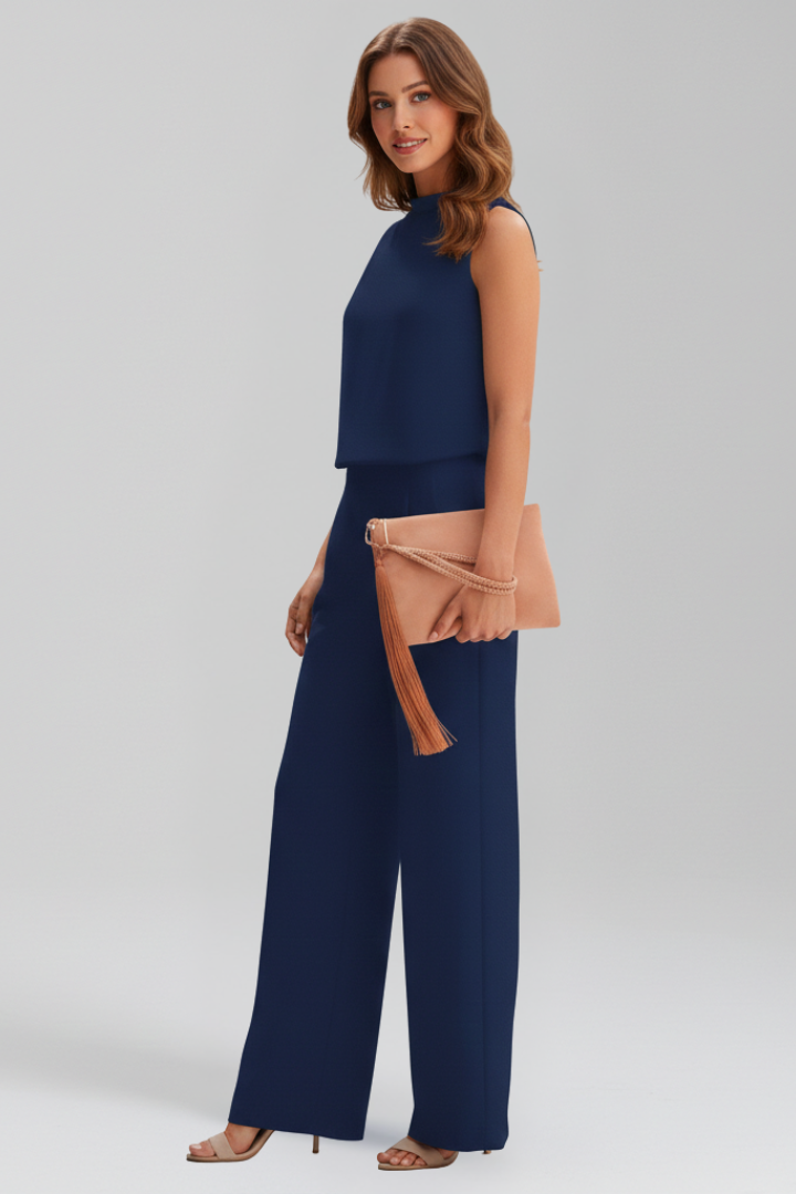 Women’s Jumpsuit with Stand Collar and Wide Legs