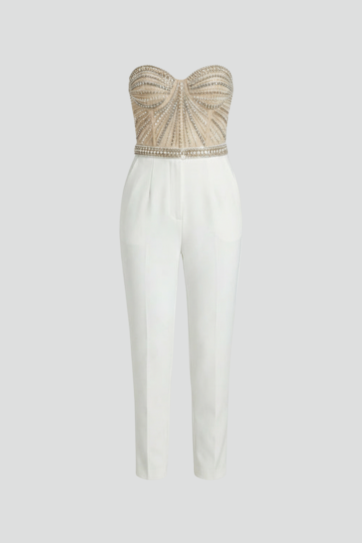 Women’s Jumpsuit with Strapless Neckline and Straight Legs