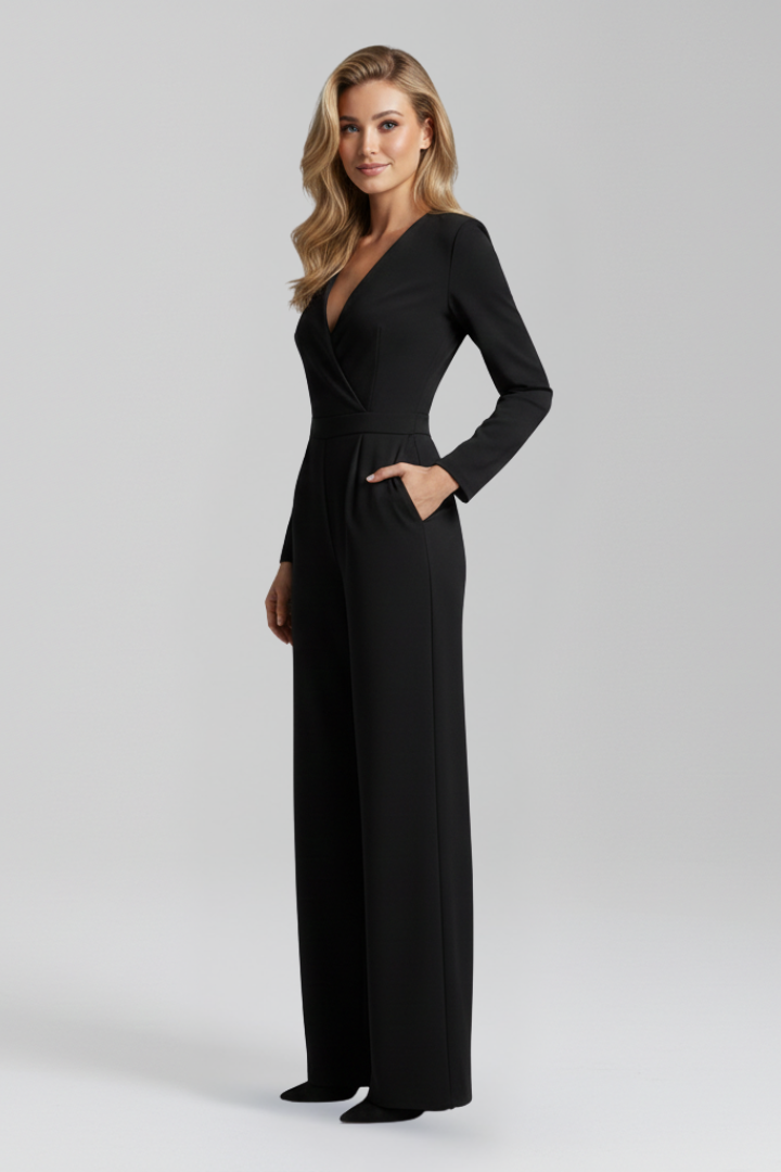 Women’s Jumpsuit with V-Neck and Wide Legs