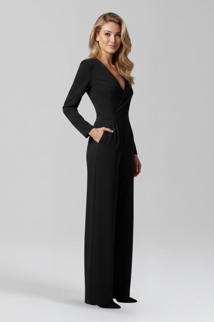 Women’s Jumpsuit with V-Neck and Wide Legs