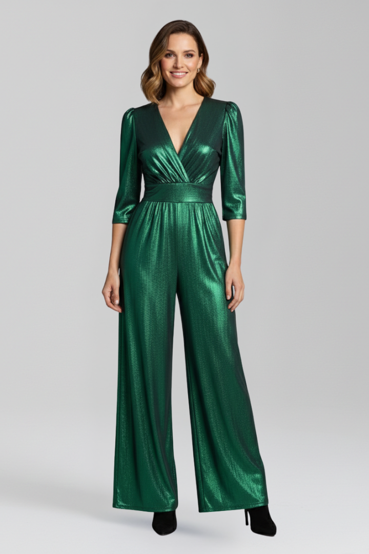Women’s Jumpsuit with V Neck and Long Sleeves