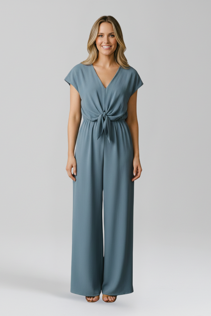 Women’s Jumpsuit with V Neck and Tied Waist