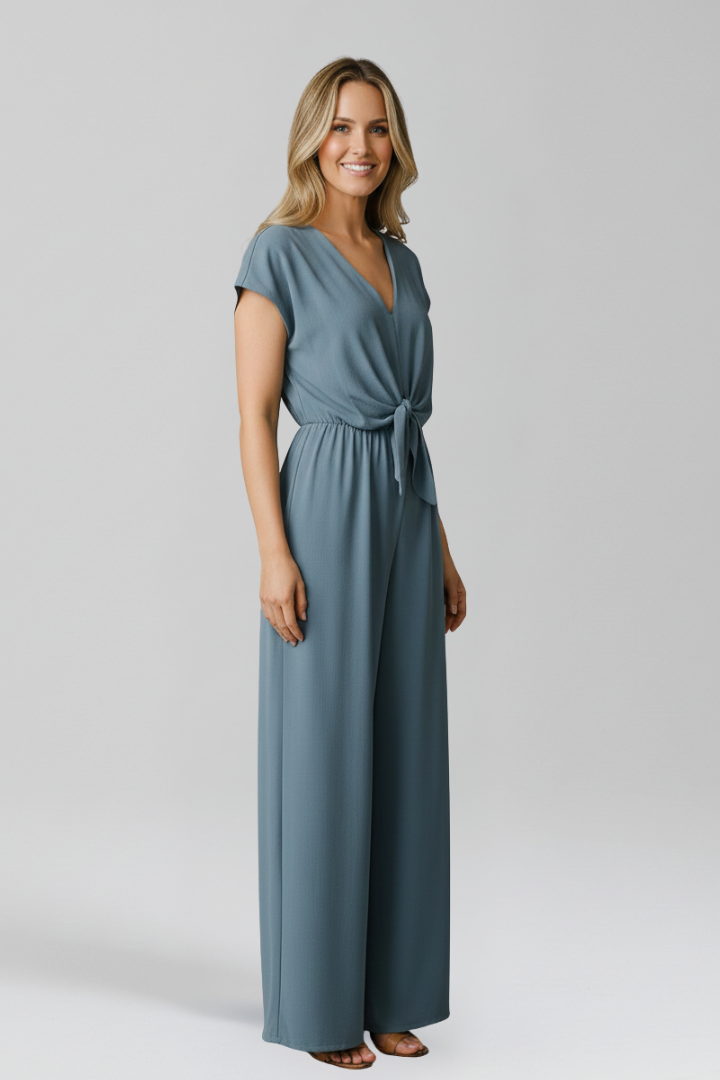 Women’s Jumpsuit with V Neck and Tied Waist