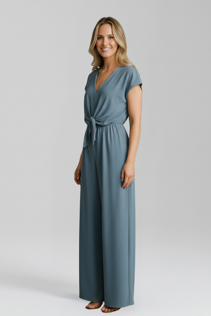 Women’s Jumpsuit with V Neck and Tied Waist