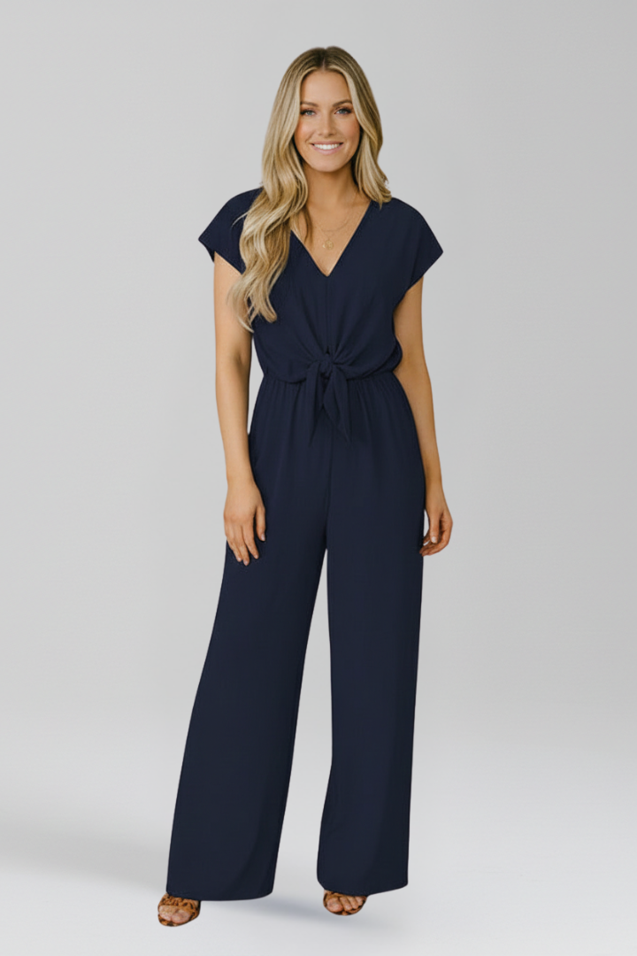 Women’s Jumpsuit with V Neck and Tied Waist