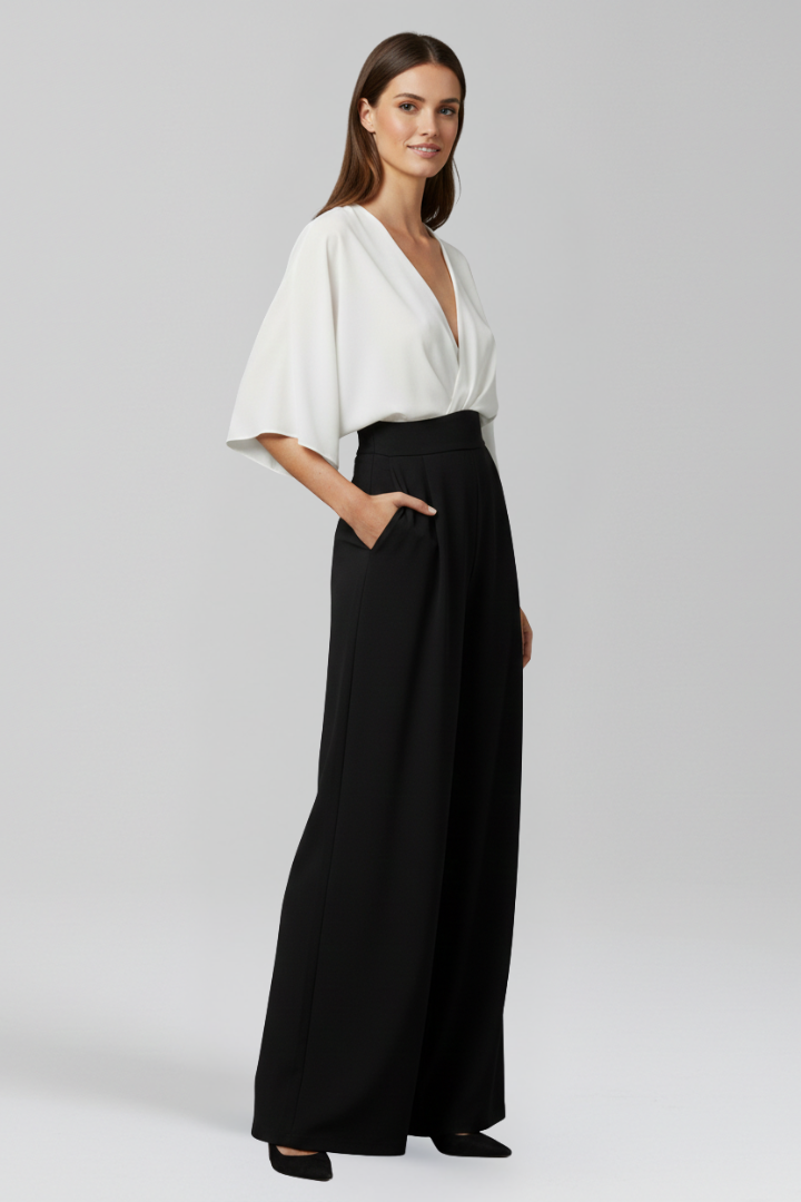 Women’s Jumpsuit with V Neck and Wide Legs
