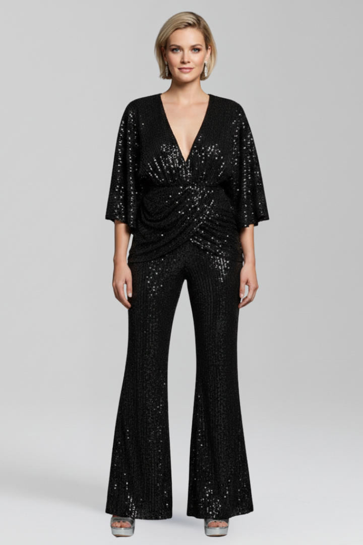 Women’s Jumpsuit with V Neck and Wide Sleeves