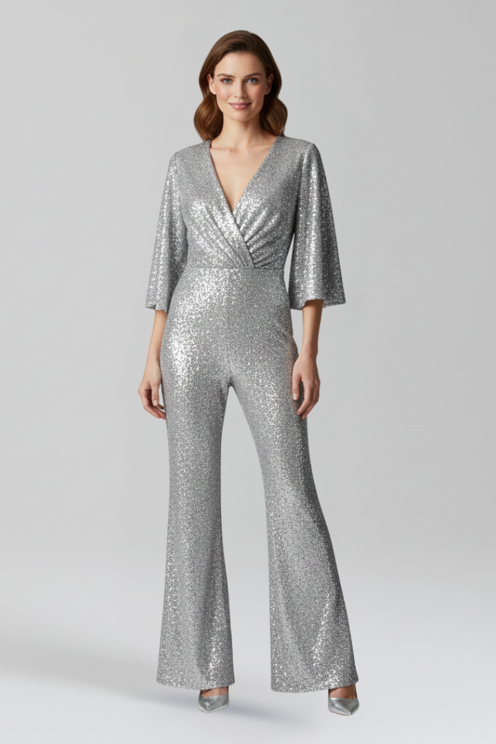 Women’s Jumpsuit with V Neck and Wide Sleeves