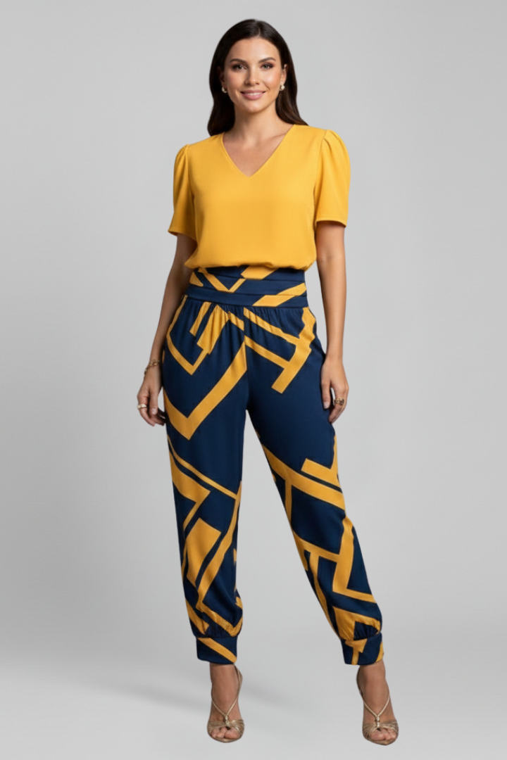 Women’s Jumpsuit with V Neckline and Elastic Waist