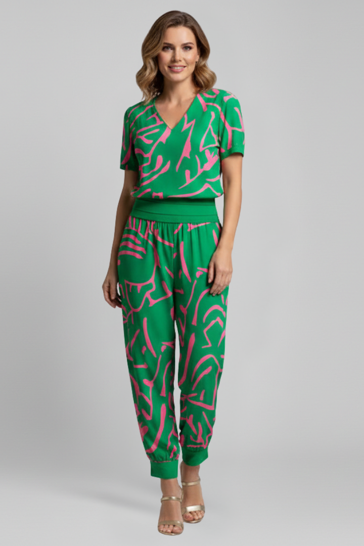 Women’s Jumpsuit with V Neckline and Elastic Waist