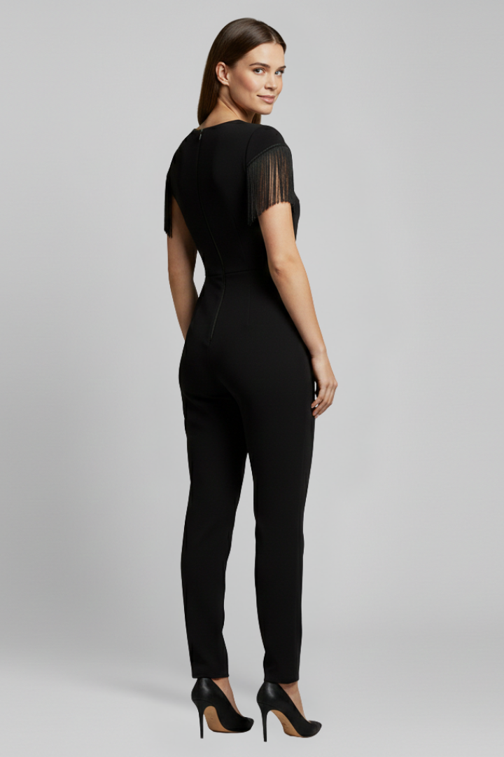 Women’s Jumpsuit with V Neckline and Fringe Shoulders