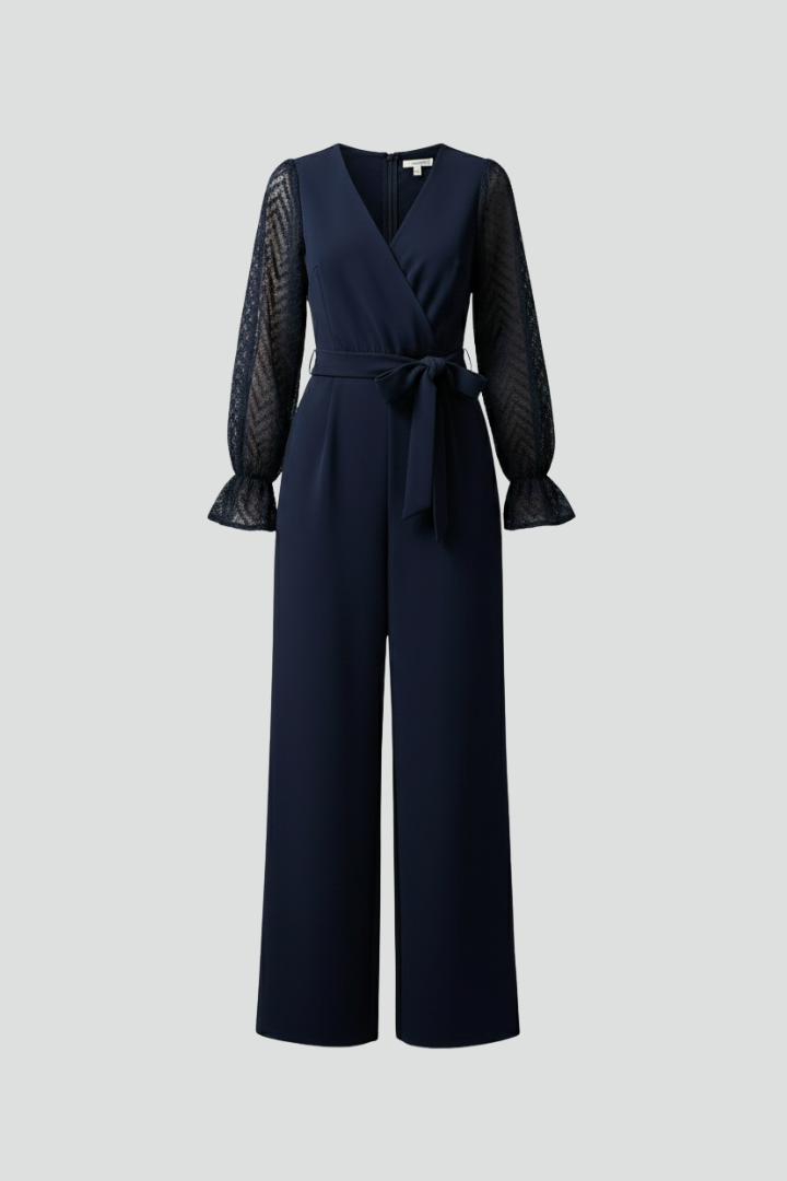 Women’s Jumpsuit with V Neckline and Long Sleeves