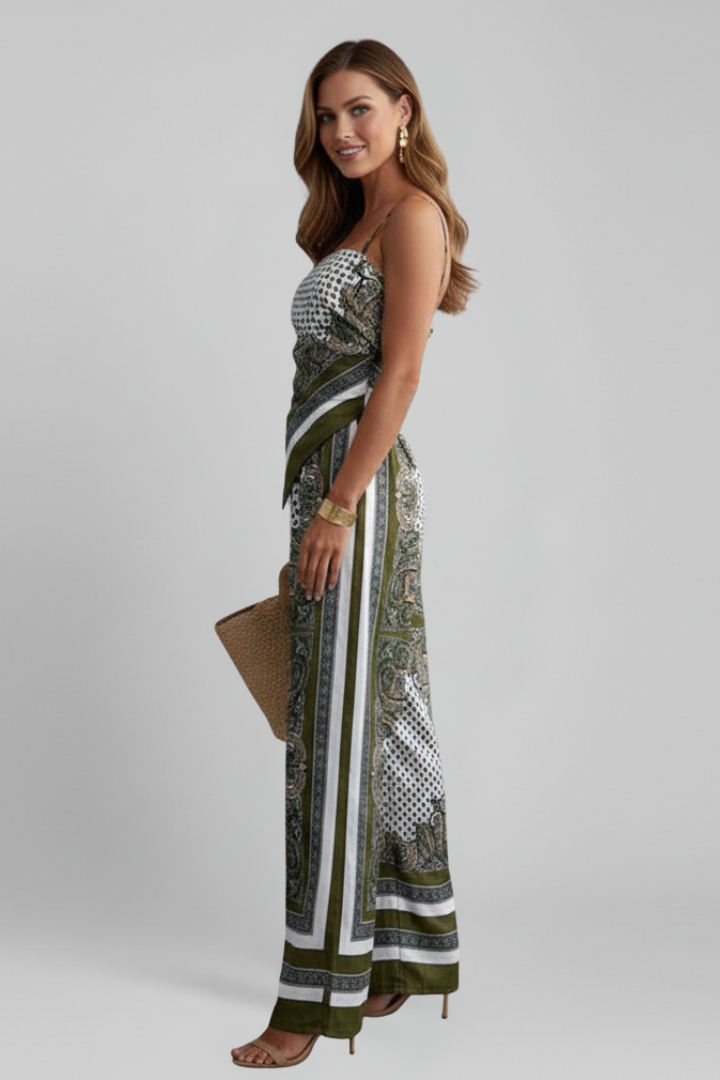 Women’s Jumpsuit with V Neckline and Printed Surface
