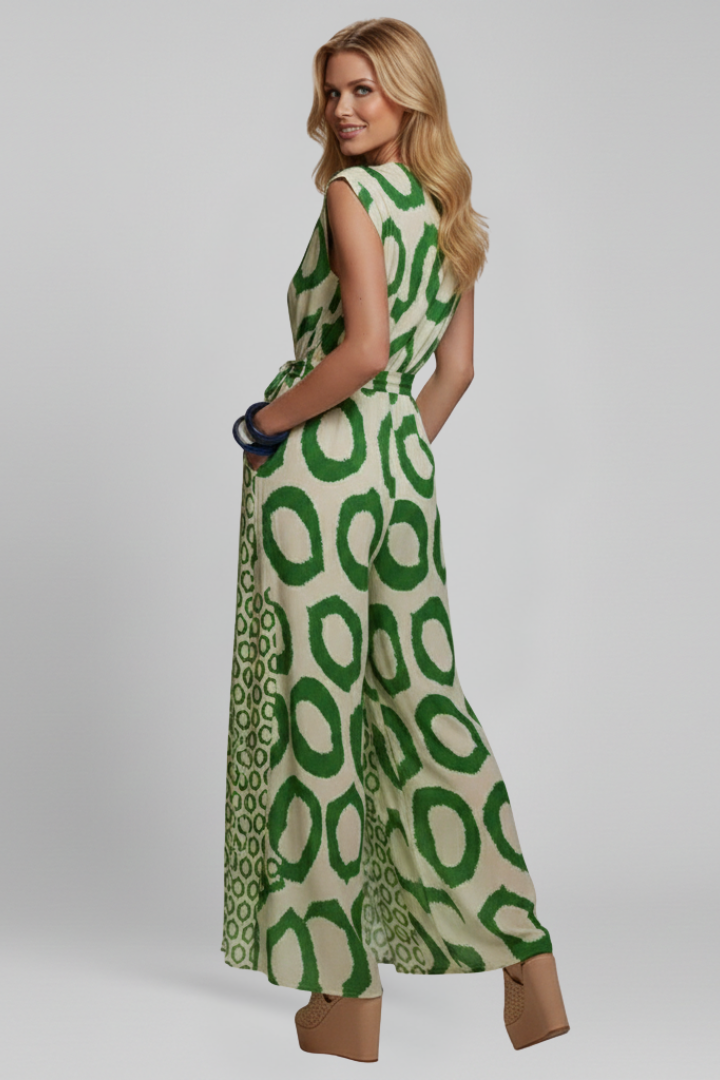 Women’s Jumpsuit with V Neckline and Printed Surface