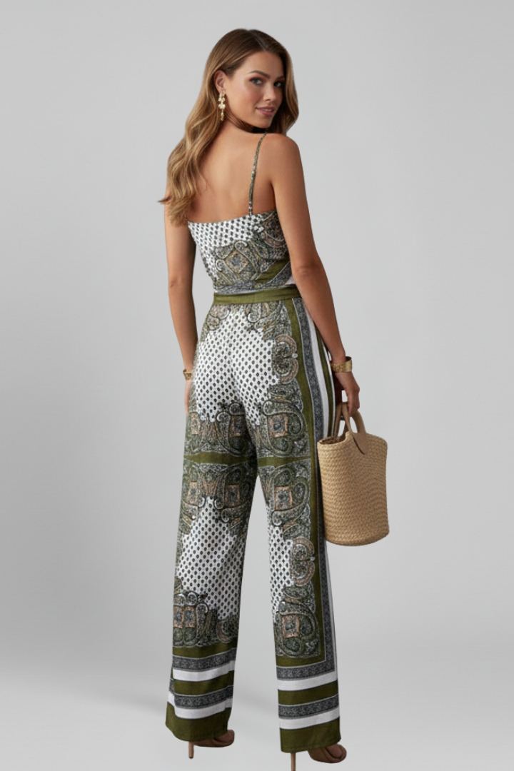 Women’s Jumpsuit with V Neckline and Printed Surface